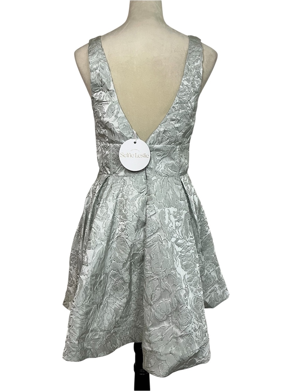 Selfie Leslie Belle Enchante Jacquard Mini Dress Sage Green L Party Twirl NWT - Picture 7 of 13